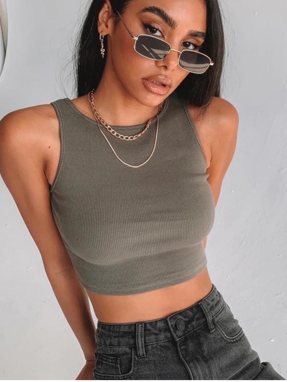 Princess Polly Darlington Khaki Ribbed Cropped Tank